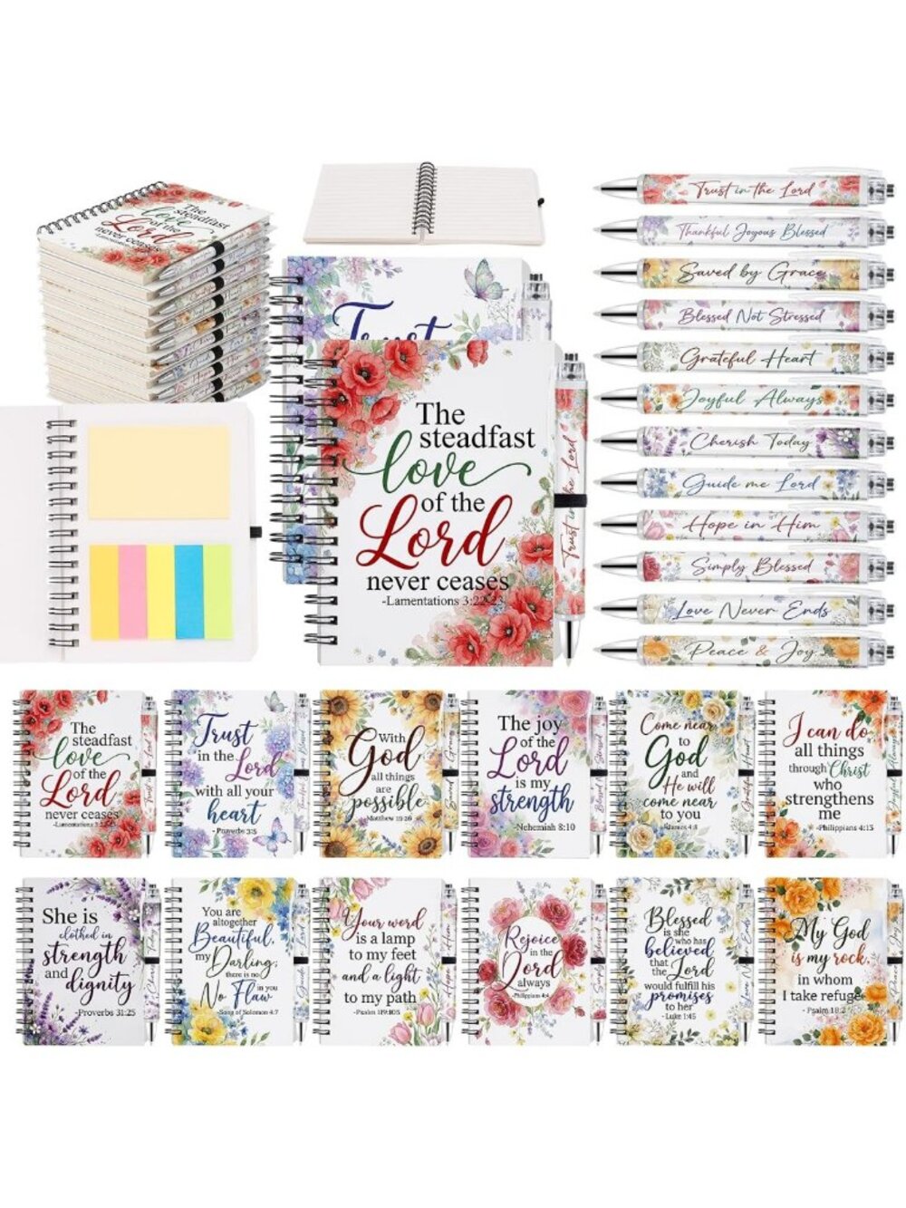 Bulk Spiral Notebooks with Pens, 48 Pack, 5.5"x4.7", Perfect for Prayer & Notes